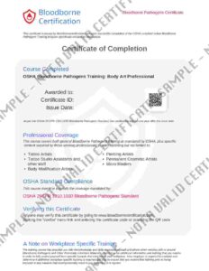 Bloodborne Pathogen Certificate for Tattoo Artist Thumbnail