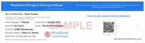 Bloodborne Pathogen Certificate Sample